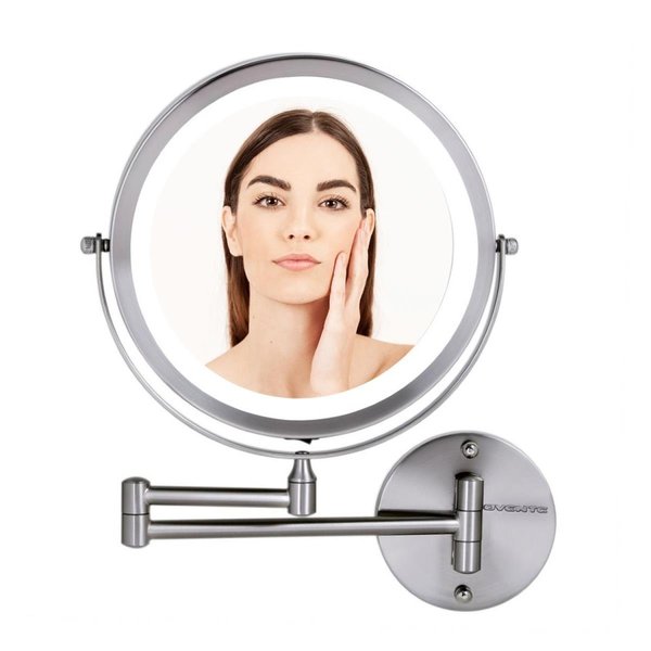 Ovente Ovente MFW85BR1X10X 8.5 in. Wall Mounted Double Sided 180 Extendable Arm Vanity Makeup Mirror with 1x Full View; 10x Magnification & LED Light 360 Rotation; Nickel Brushed MFW85BR1X10X